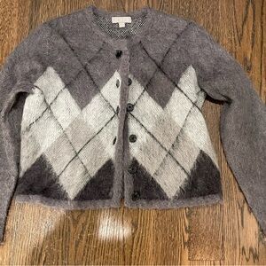 J. Crew Charcoal and Ivory Argyle Cardigan
